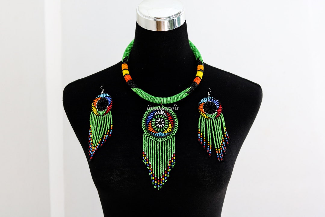Crystal African Luxury Tassel Chain Rhinestone Flowers Necklace Set - Afro Fashion Hive