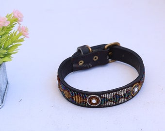 Dog Collar, Leather Dog Collar, Beaded Dog Collar , Masai beads, Dog collar leather, Pet Gift, Personalized Dog Collar, African Dog Collar