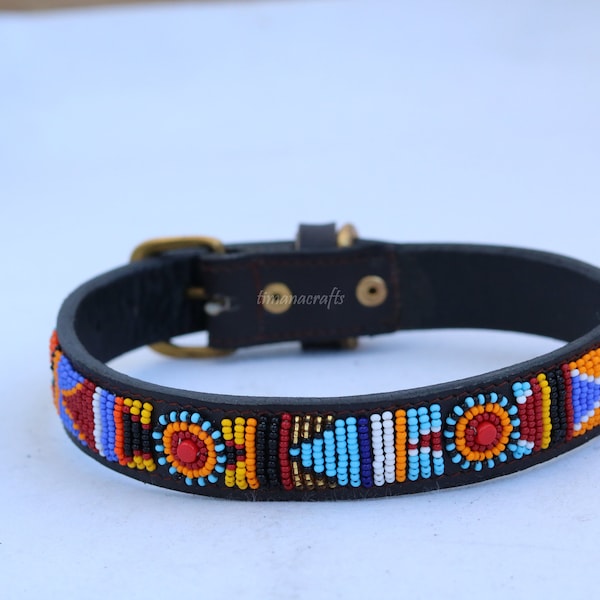 Dog Collar, Leather Dog Collar, Beaded Dog Collar , Dog collar leather, Pet Gift, Personalized Dog Collar, African Dog Collar