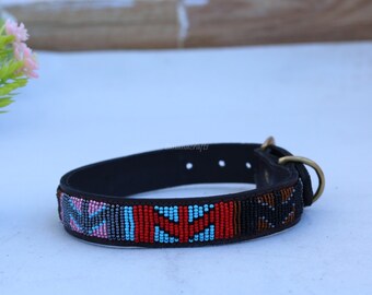 Dog Collar, Leather Dog Collar, Beaded Dog Collar , Dog collar leather, Pet Gift, Personalized Dog Collar, African Dog Collar