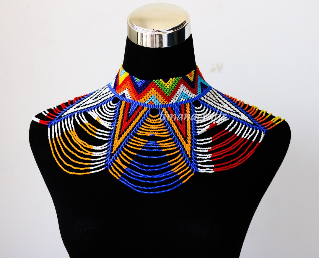 African Wedding Necklace, Zulu Necklace, Beaded Shawl Necklace, African
