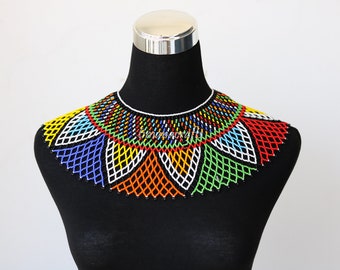 Colorful African beaded necklace, Zulu necklace, Beaded shawl necklace, African jewelry, Masai necklace, Women necklace, Christmas gift
