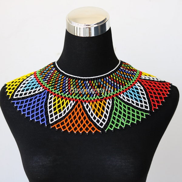 Collier de perles africaines colorées, collier zoulou, collier châle perlés, bijoux africains, collier Masaï, collier femmes, cadeau de Noël