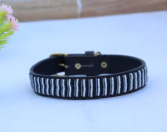 Dog Collar, Leather Dog Collar, Beaded Dog Collar , Dog collar leather, Pet Gift, Personalized Dog Collar, African Dog Collar