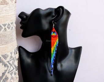 Boucles d’oreilles zoulou africaines, Boucles d’oreilles perlées, Boucles d’oreilles Fringe, Boucles d’oreilles Tassel, Boucles d’oreilles Boho, Boucles d’oreilles Dangle, Cadeau de Noël pour elle