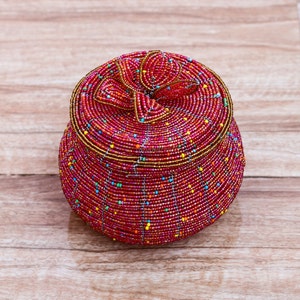 Afrikanische Maasai Perlen Schmuckschatulle, Perlen Geschenkbox, kleine Schmuckschatulle, rote Schmuckschatulle, Schmuck und Accessoires Halter