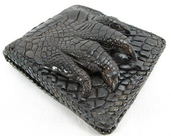 Portefeuille à deux volets fait main en cuir véritable de griffe d'alligator