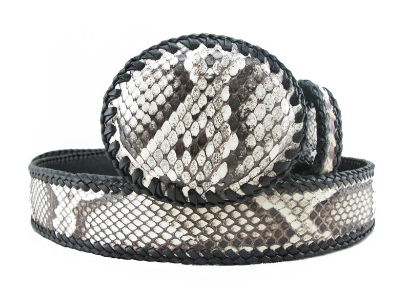 Handgemaakte cowboy-herenriem van echt Birmaans pythonleer. Natural