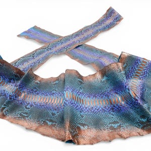 Genuine Reticulated Python Belly Skin Leather Hide Pelt Blue & Copper Grade A