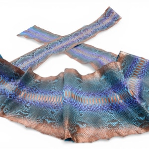 Genuine Reticulated Python Belly Skin Leather Hide Pelt Blue & Copper Grade A