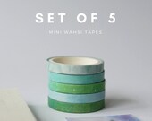 SET 5 Abstract Green Skinny Washi Tape, Washi Tape Slim, Pastel Bullet Journal Accessories, Watercolour Washi Tapes, Self Care Journal
