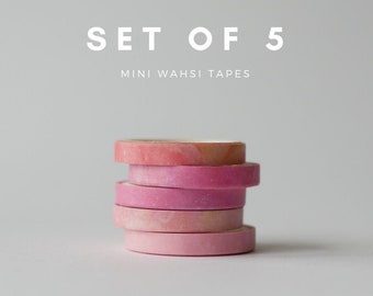 Pink Skinny Washi Tape, Washi Tape Slim, Pastel Bullet Journal Accessories, Washi Tape Mini Set of 5, Gradients Pink Watercolour Washi Tapes