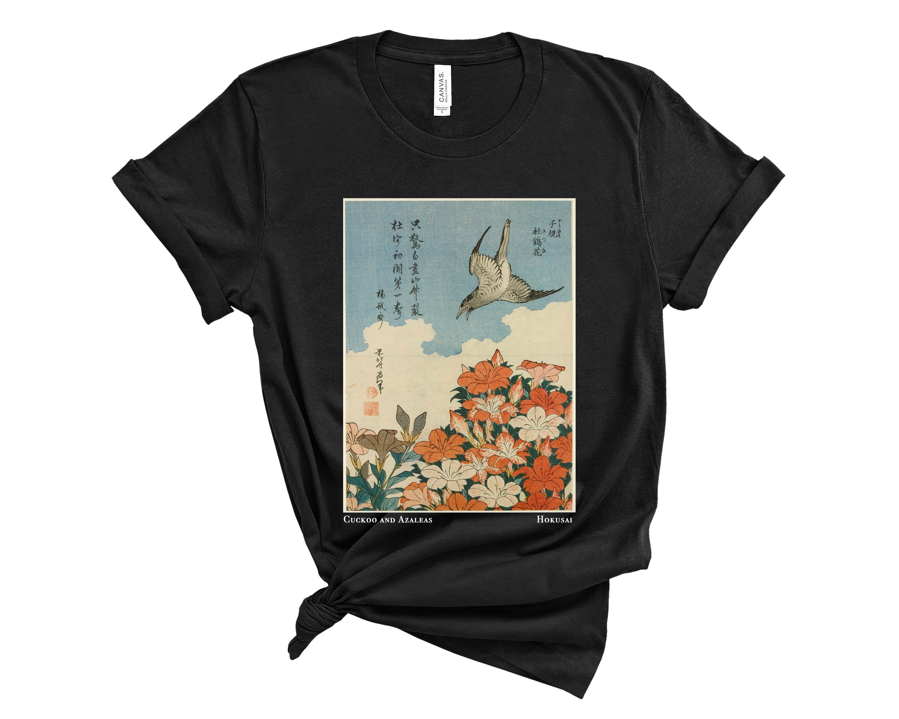 Japanese T-shirt Japan Art Hokusai Cuckoo and Azaleas - Etsy Denmark.