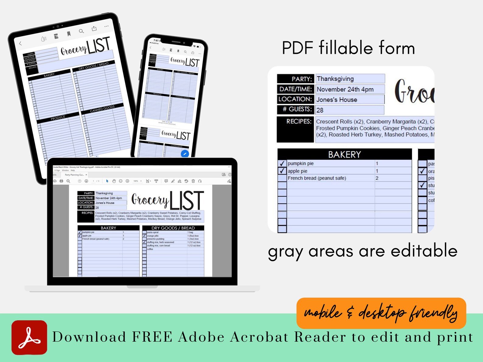 Grocery List Printable Party Planning Checklist Digital Party Planner