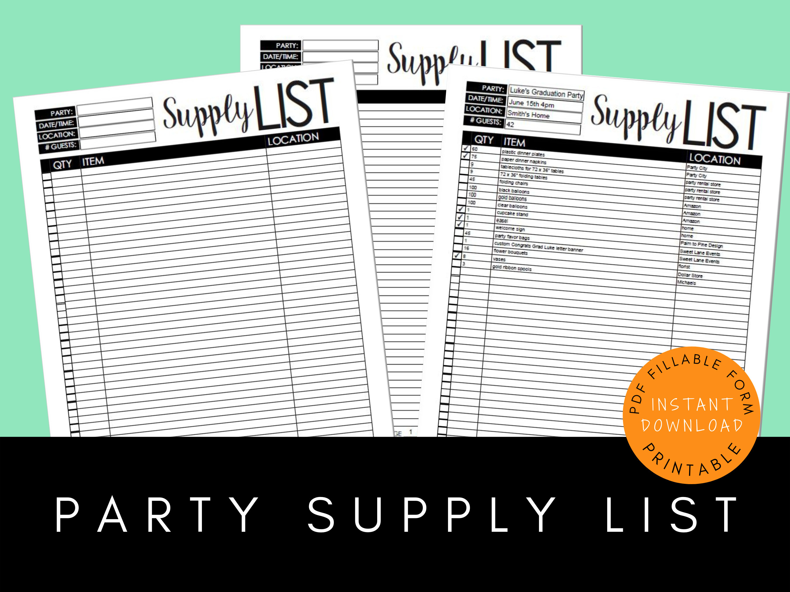 Supply List Template Fillable PDF Party Planning Printable Digital PDF Supply List Template Fillable PDF Party Planning Printable Digital PDF