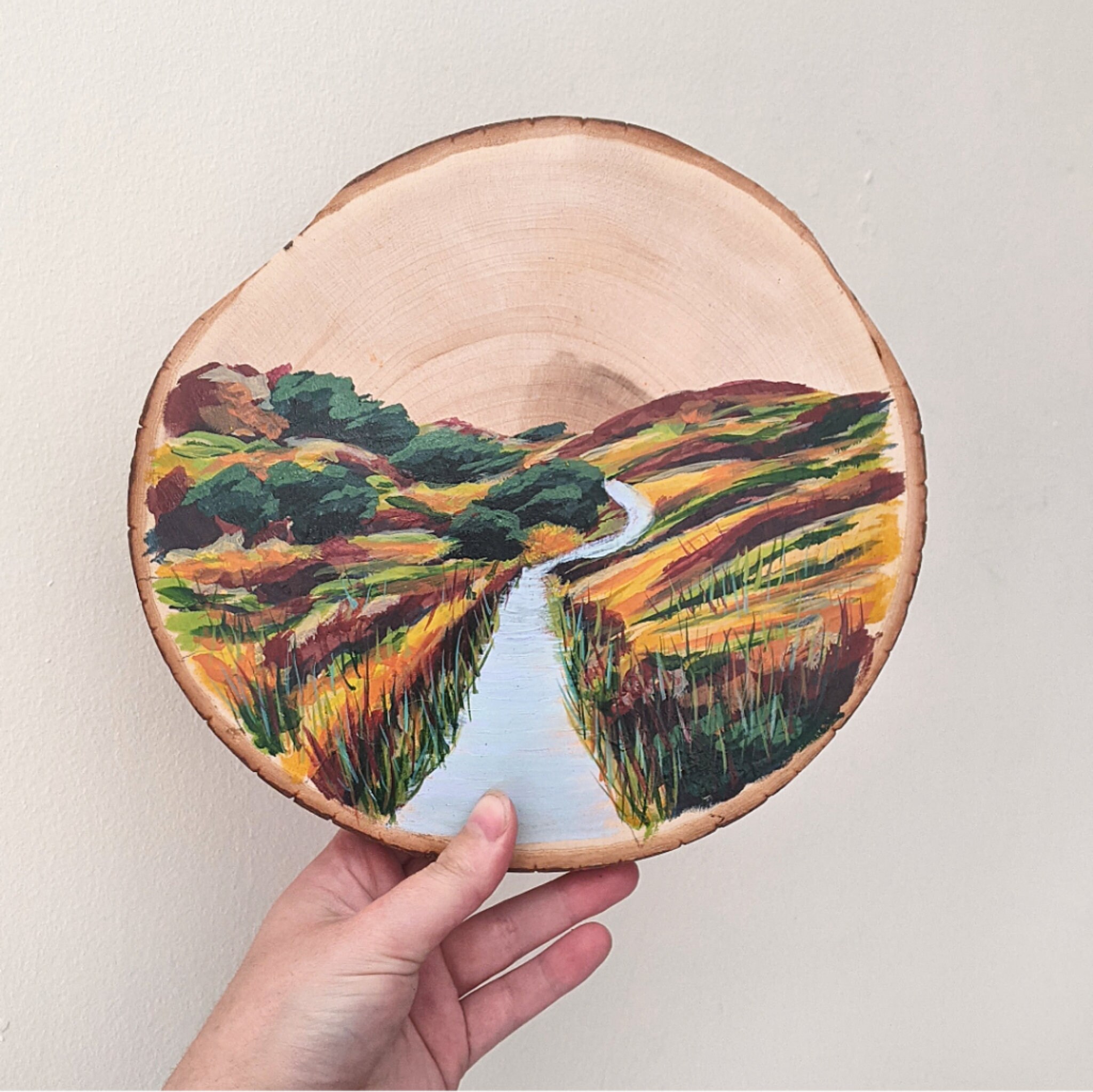 Hand-Painted Wood Slice, Irish Landscape
