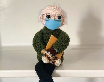 Crochet Inauguration Bernie Sanders Mittens Doll Meme / Miniature Figurine