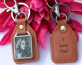 Mothers Day, Fathers Day Gift, Custom Leather Photo Keychain, Drive Safe Keychain, Gift for Dad, Grandpa Gift, Anniversary, Birthday Gifts