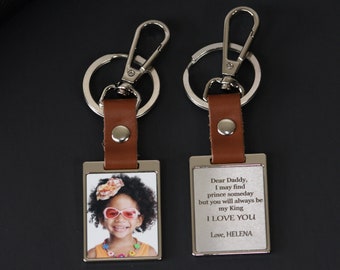 Personalized Photo Keychain: Engraved Leather Dad Gift