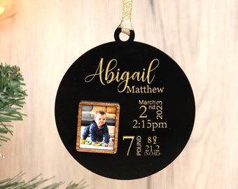 Personalized Christmas Photo Ornament, Kids Ornament With Baby Weight Photo, Baby First Christmas, My First Christams Date Of Birth Ornament