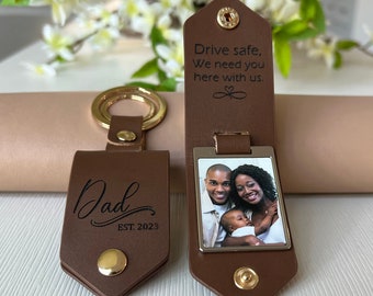 Personalisierter Leder Foto Schlüsselanhänger Herren Accessoire - Benutzerdefiniertes Bild Schlüsselanhänger, Geschenk für Freund, Ehemann, Jahrestag
