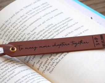 Personalized Leather Bookmark, To Many More Chapters Together, 3 Year Leather Anniversary, Favorite Quote - Mother's Day, Father's Day Gift