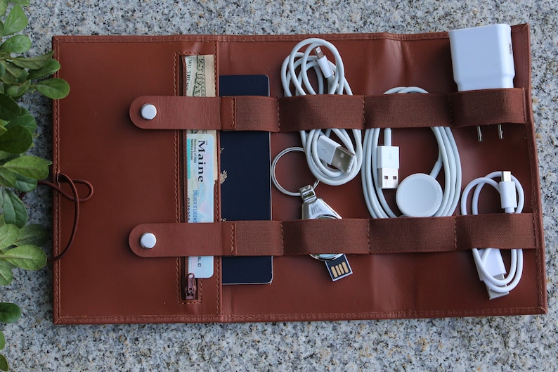Personalized Leather Cord Organizer Leather Travel Organizer Etsy
