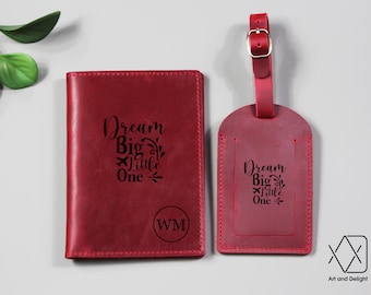 Personalisierte Leder Passport Cover & Gepäckanhänger Set: Gravur Reisegeschenk