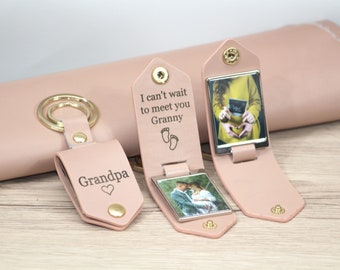 Customizable Leather Photo Keychain, Grandpa Gift, Papa Key Fob,  First Time Dad, Initials Keychain, Fathers Day Gift