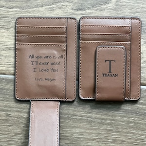 Clip de dinero magnético de cuero personalizado, hombres de billetera delgada, billetera de bolsillo frontal, clip de dinero monograma - cumpleaños, regalo de aniversario