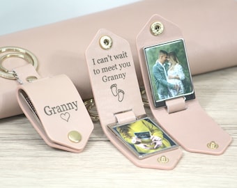 Personalized Leather Photo Keychain, Custom Engraved Message, Gold Hardware Car Accessory