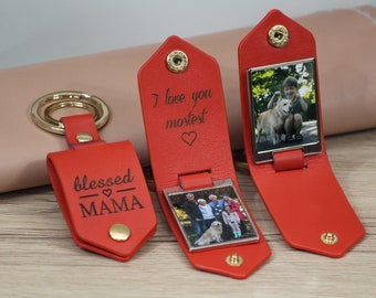 Personalized Leather Photo Keychain, Drive Safe - Birthday, Anniversary, Father's Day, Mother's Day Gifts - Gold Hardware