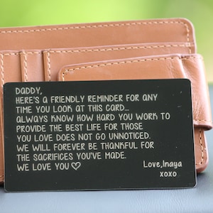 Carte de portefeuille manuscrite personnalisée, carte de fête des pères pour papa d'un fils ou d'une fille - Rappelez à papa combien il compte pour vous gravée au laser