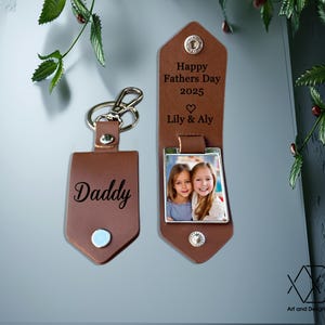 Personalized Photo Keychain: Engraved Leather Dad Gift