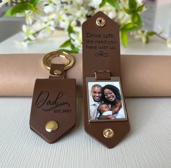 Personalized Leather Photo Keychain Men Accessory – Custom Picture Keychain, Engraved Gift for Boyfriend, Husband, Anniversary