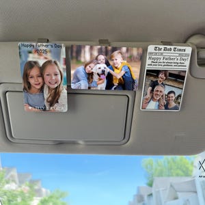パーソナライズされたサンバイザー写真クリップ、写真付き車用メタルバイザークリップ、父の日ギフト、ボーイフレンドへのギフト、家族の肖像画の装飾、安全運転