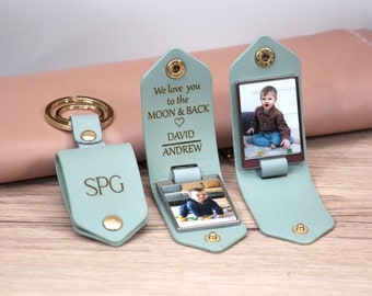 Personalized Leather Photo Keychain, Drive Safe, First Time Mom Dad, Grandpa Gifts - Birthday, Anniversary, Valentines Day Gifts