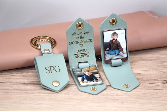 Personalized Leather Photo Keychain: Engraved Message, Keepsake Gift