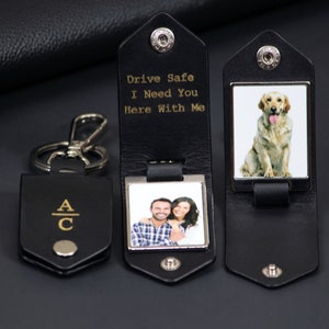 Personalized Leather Photo Keychain, Drive Safe, Handwritten Message ...