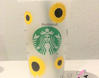 Sunflower Personalized Starbucks Cup | Color Changing - Confetti Reusable 24oz Venti Cold Cup With Straw | Custom Gift with Name | Tumbler