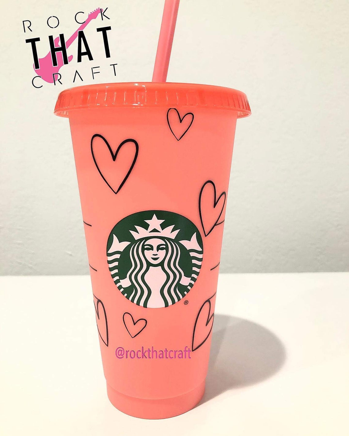 Hearts Outline Personalized Starbucks Cup Confetti Color Changing