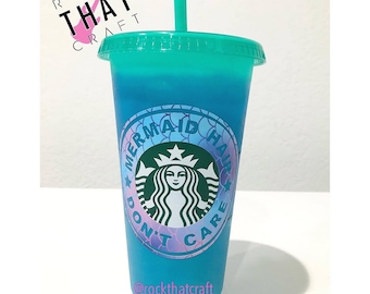 Mermaid Personalized Starbucks Cup | Color Changing - Confetti Reusable 24oz Venti Cold Cup With Straw | Custom Gift with Name | Tumbler