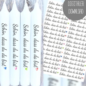 PDF tatuaggio candela - È bello che tu sia qui - 035 - Modello di stampa per adesivi per candele - adesivi per candele - ringraziamento - regalo per gli ospiti - regali per gli ospiti
