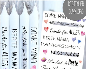 DIGITAL PDF Candle Tattoo - Mother - 038 - Candle Sticker - Stickers for Candles - Thank You - Mother's Day Gift