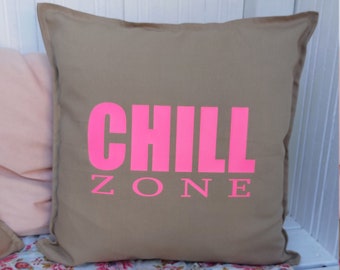 CHILL ZONE pillowcase temple picture ironing motif beige neon pink cushion pimping DIY favorite place home décor living chilling chilling