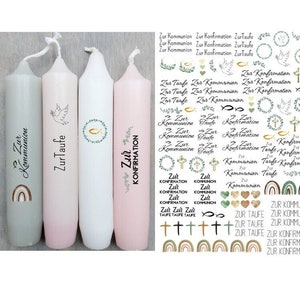 A4 Tattoofolie kleine Stabkerzen - Konfirmation Kommunion Taufe MIX - 066 Kerzentattoo Geschenk zur Taufe - Geldgeschenk - Kerze -