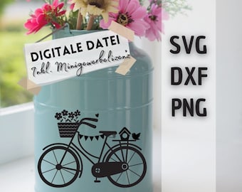 DIGITAL plotter file flower bicycle - Instant download for stickers, iron-on transfers - Cutting or laser file bicycle flowers