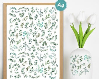 Rub Ons - Eucalyptus - 01 - borderless Rub Ons Stickers, A4 Stickers Eucalyptus Vines, Ivy Vine Stickers for Raysin, Keraflott, Wood, Glass
