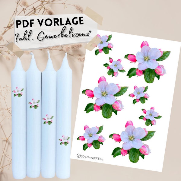 PDF Print template Apple blossom 07 Stick candles Tattoos Candle tattoos Apple blossom Water slide film File Print template Lastminute