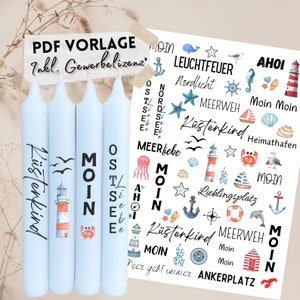 PDF template A4 MOIN 083 for stick candles tattoos candle tattoos file print template sea love coastal child maritime beach lighthouse sailboat